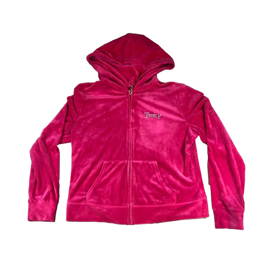 Vintage Juicy Couture Velour Track Jacket Hot Pink Rhinestone XL‎ Y2K Barbiecore